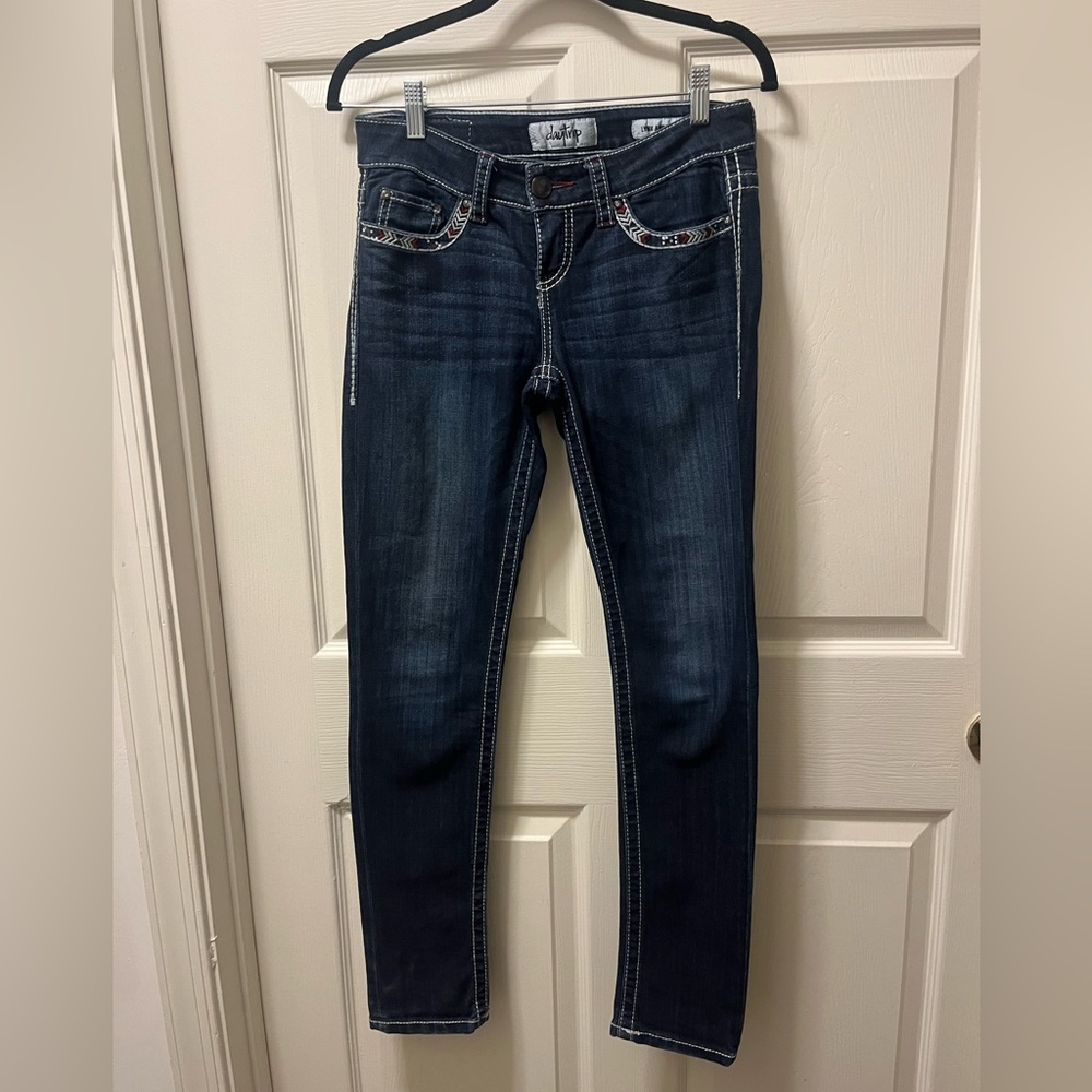Daytrip Womens Dark Indigo Wash Lynx Ankle Skinny Jean Size 26. Double Stitched